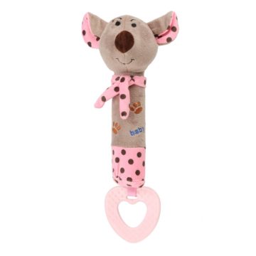 Detská pískacia plyšová hračka s hryzátkom Baby Mix myšky ružová